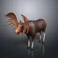 Realistic Moose Figurine With Large Antlers And Textured Body Standing On Dark Surface