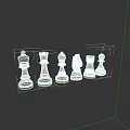 Classic White Chess Pieces Arranged in a Row on Black Background