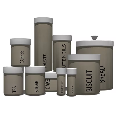 Kitchen Spice Storage Jars with Labels for Coffee Pasta Sugar Tea Pepper and Salt 3d model