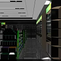 Modern Pharmacy Store Interior With Neatly Arranged Medicines And Green White Shelves