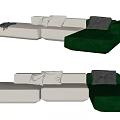 Modern Sectional Sofa with Light Gray Dark Green Modules Decorative Pillows and Throw Blanket Design 3d model