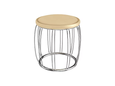 Modern Minimalist Stool With Beige Round Seat Cushion And Metal Frame 3d model