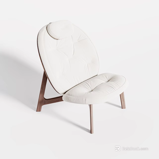 Modern White Leather Chair with Tufted Back Padded Seat and Walnut Wooden Legs 3d model 