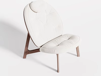 Modern White Leather Chair with Tufted Back Padded Seat and Walnut Wooden Legs 3d model