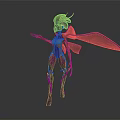 Fantasy Sci Fi Game Character With Purple Orange Armored Body And Transparent Wings