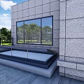 Detached Villa Exterior with Gray Stone Walls Large Glass Windows and Green Landscape