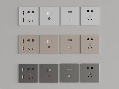 Modern Switch Panels In White Beige Gray With USB Ports Sockets And Switches For Home 3d model
