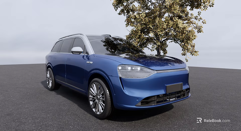 Modern Blue SUV With Sleek Design Front Headlights And Silver Wheels Parked By Tree 3d model 