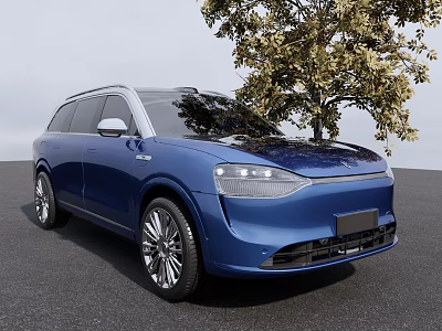 Modern Blue SUV With Sleek Design Front Headlights And Silver Wheels Parked By Tree 3d model