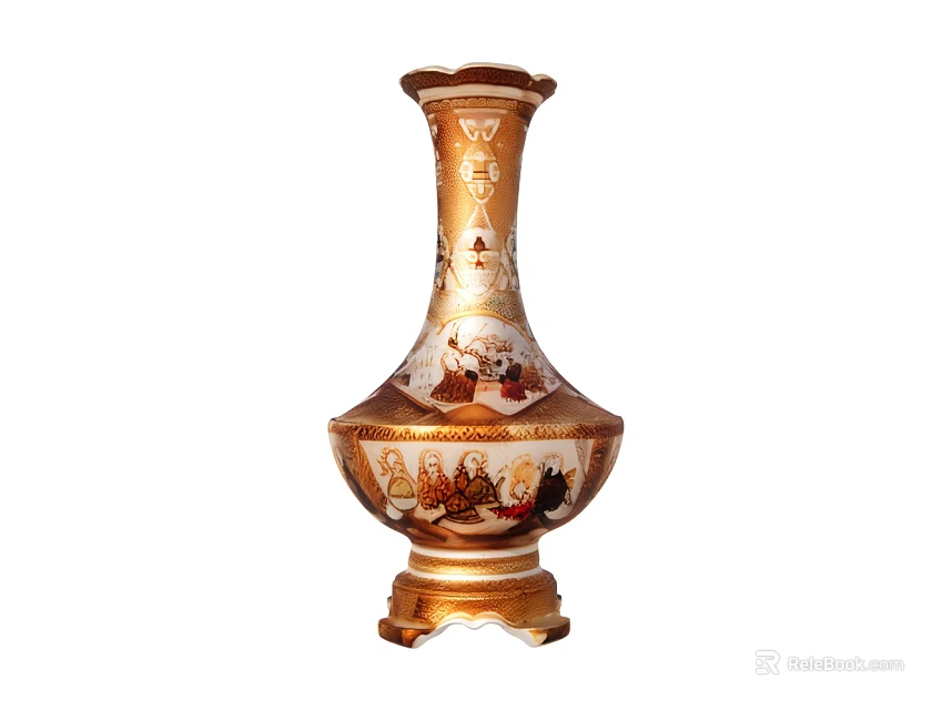 Traditional Golden Vase With Elaborate Hand Painted Patterns And Ornate Base 3d model 