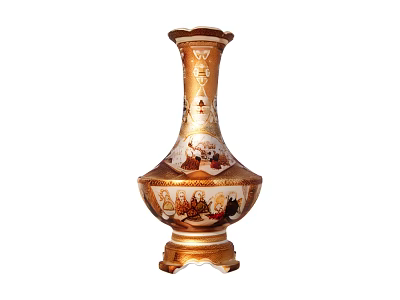 Traditional Golden Vase With Elaborate Hand Painted Patterns And Ornate Base 3d model