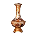 Traditional Golden Vase With Elaborate Hand Painted Patterns And Ornate Base