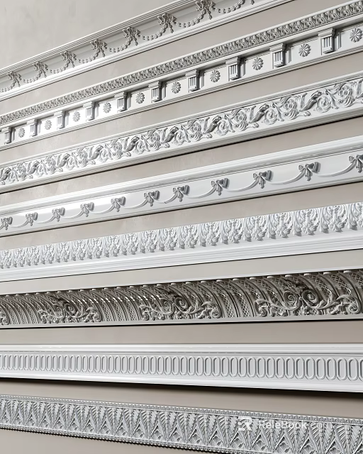 Gypsum Cornice With Various Decorative Patterns And Carved Designs For Home Interior Decoration 3d model 