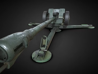 Vintage Green Cannon With Long Barrel Wheeled Carriage And Old Metal Structure 3d model