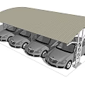 Curved Roof Carport Structure With Four Cars Parked Under Cover