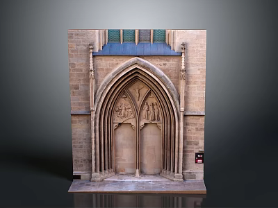 Gothic Stone Building Portal With Arched Design Blue Roof And Intricate Carvings 3d model