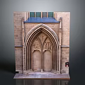 Gothic Stone Building Portal With Arched Design Blue Roof And Intricate Carvings