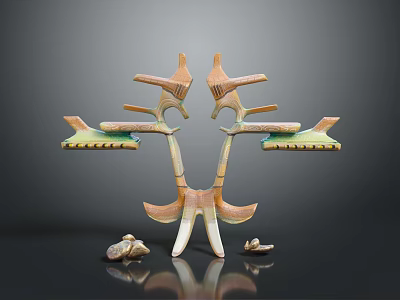 Symmetric Artistic Character Sculpture With Mythical Creature Wings And Clawed Ceramic Details 3d model