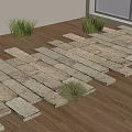 Rockery Stones Arranged On Wooden Floor With Small Grass And Green Plants By Window