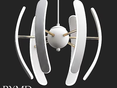 Modern White Chandelier Design With Curved Shades And Gold Metal Accents 3d model