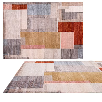 Square Carpet With Colorful Geometric Patchwork And Neutral Warm Tones Design 3d model