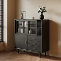 Black Sideboard With Glass Doors Drawers Vase And Books In Modern Room