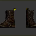 Brown Leather Work Boots With Laces Stitching Details And Rubber Sole Design