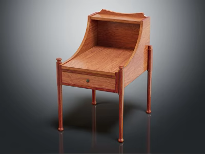 Classic Wooden Nightstand With Single Drawer And Elegant Carved Slim Legs Design 3d model
