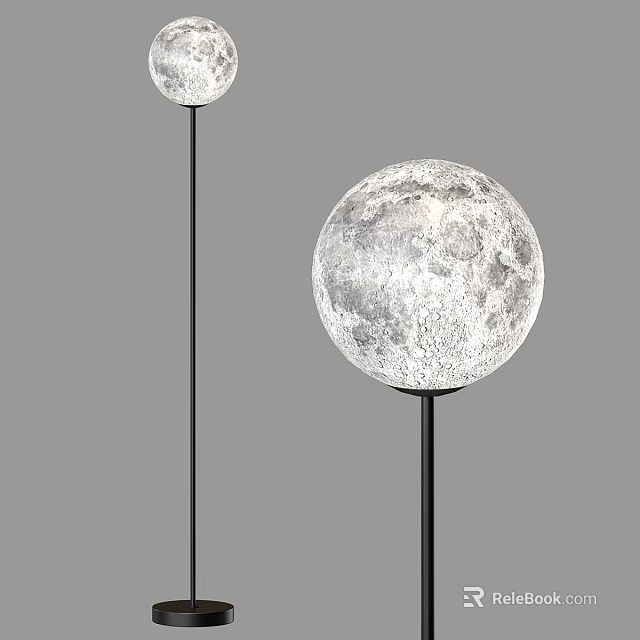 Modern Moon Textured Design Floor Lamp With Spherical Globe And Black Pole For Home Decor 3d model 