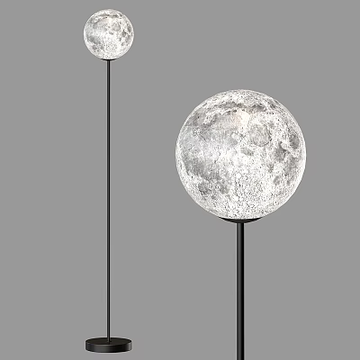 Modern Moon Textured Design Floor Lamp With Spherical Globe And Black Pole For Home Decor 3d model