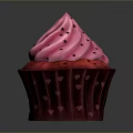 Delicious Cupcake With Pink Frosting Black Star Decorations And Red Heart Pattern Cup