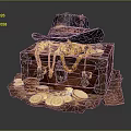 Antique Wooden Treasure Chest With Gold Coins Jewelry And Leather Hat
