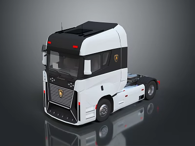 Modern White And Black Truck With Sleek Cab Aerodynamic Design And Front Logo 3d model