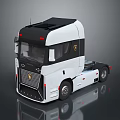 Modern White And Black Truck With Sleek Cab Aerodynamic Design And Front Logo