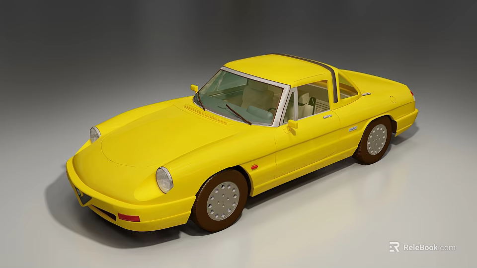 Yellow Vintage Convertible Car With Sleek Retro Design And Brown Wheels 3d model 