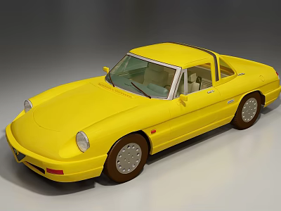 Yellow Vintage Convertible Car With Sleek Retro Design And Brown Wheels 3d model