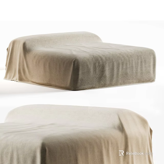 Neutral Beige Linen Fabric Covered Soft Double Bed Perfect For Minimalist Home Bedroom Decoration 3d model 