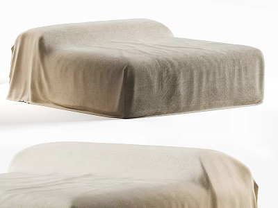 Neutral Beige Linen Fabric Covered Soft Double Bed Perfect For Minimalist Home Bedroom Decoration 3d model