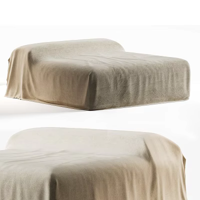 Neutral Beige Linen Fabric Covered Soft Double Bed Perfect For Minimalist Home Bedroom Decoration 3d model
