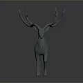 Minimalist Light Gray 3D Deer Sculpture With Detailed Antlers On Dark Background