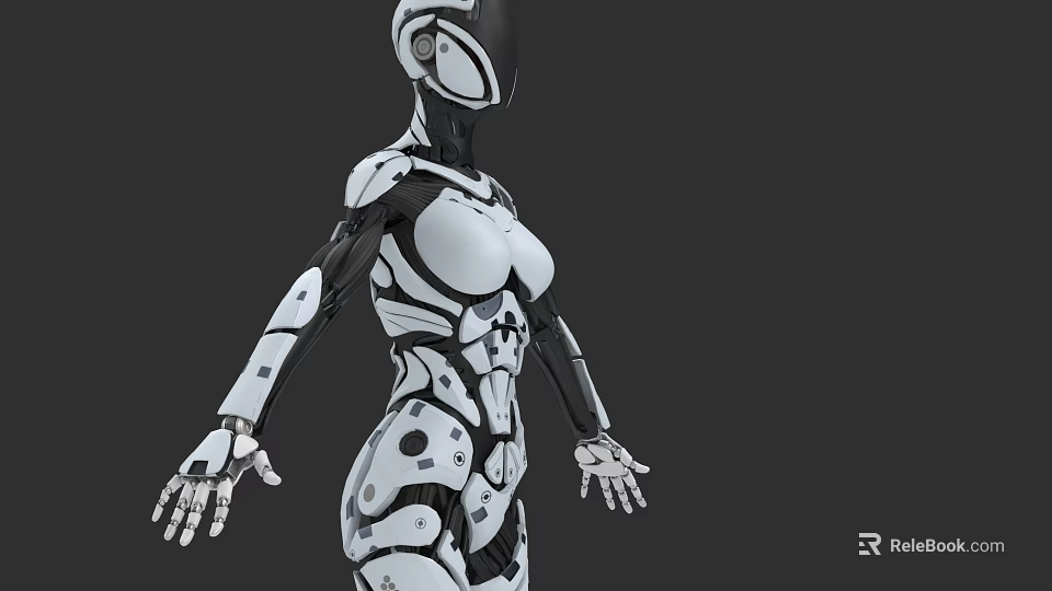 Futuristic White And Black Humanoid Robot With Detailed Biomechanical Body Structure 3d model 