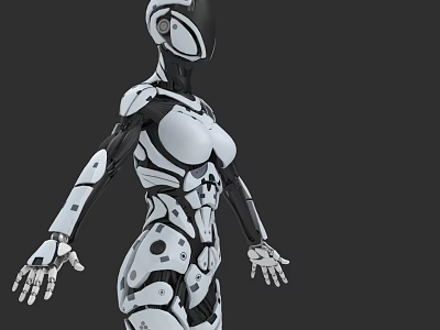 Futuristic White And Black Humanoid Robot With Detailed Biomechanical Body Structure 3d model