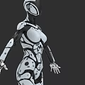 Futuristic White And Black Humanoid Robot With Detailed Biomechanical Body Structure