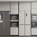 Modern Kitchen Interior Design With Built In Grey And White Refrigerators And Freezers
