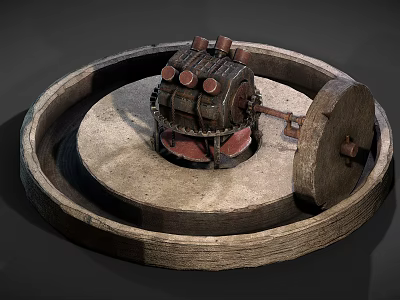 Traditional Agricultural Equipment With Stone Grinding Wheel Circular Base For Grain Processing 3d model