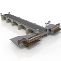Historic Stone Bridge Structure With Multiple Arches And Small Boat Dock
