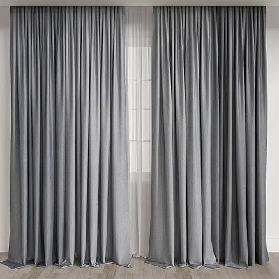 Elegant Gray Curtains With White Sheer Panels For Window Interior Decoration 3d model