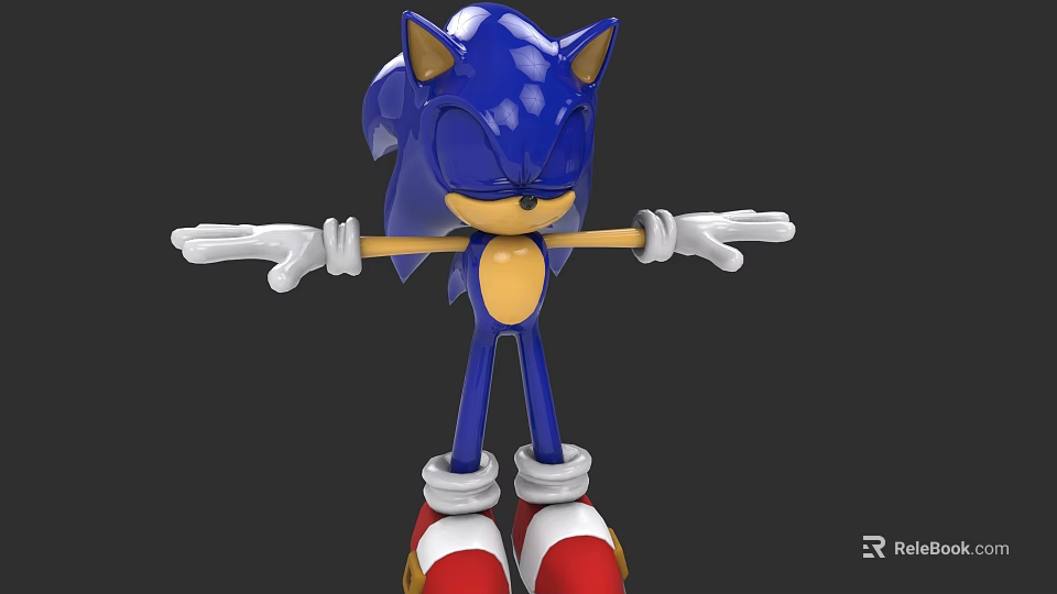 Blue Hedgehog Character With Arms Outstretched Yellow Belly White Gloves And Red Shoes 3d model 