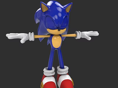 Blue Hedgehog Character With Arms Outstretched Yellow Belly White Gloves And Red Shoes 3d model