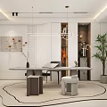 Modern Study Room Interior With Desk Chairs And Decorations 3d model
